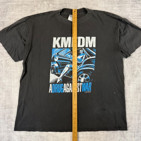KMFDM Shirt Mens XL Black Vintage 1996 A Drug Against War Band Rock Double Sided - Picture 12 of 15